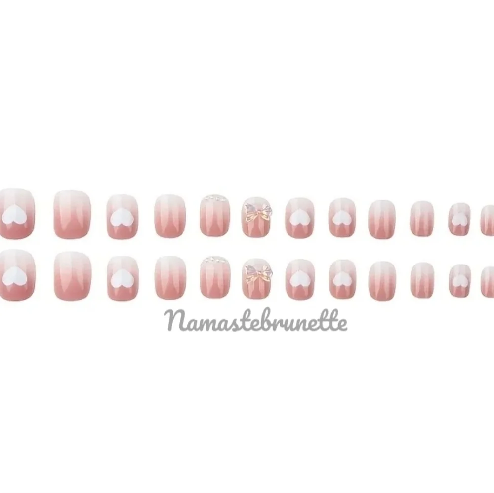 2/$16 3D Heart Bows Pearls Press On Nails
